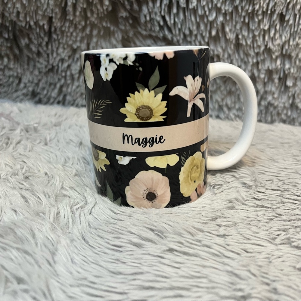Black Floral Personalized Custom Name 11oz Mug